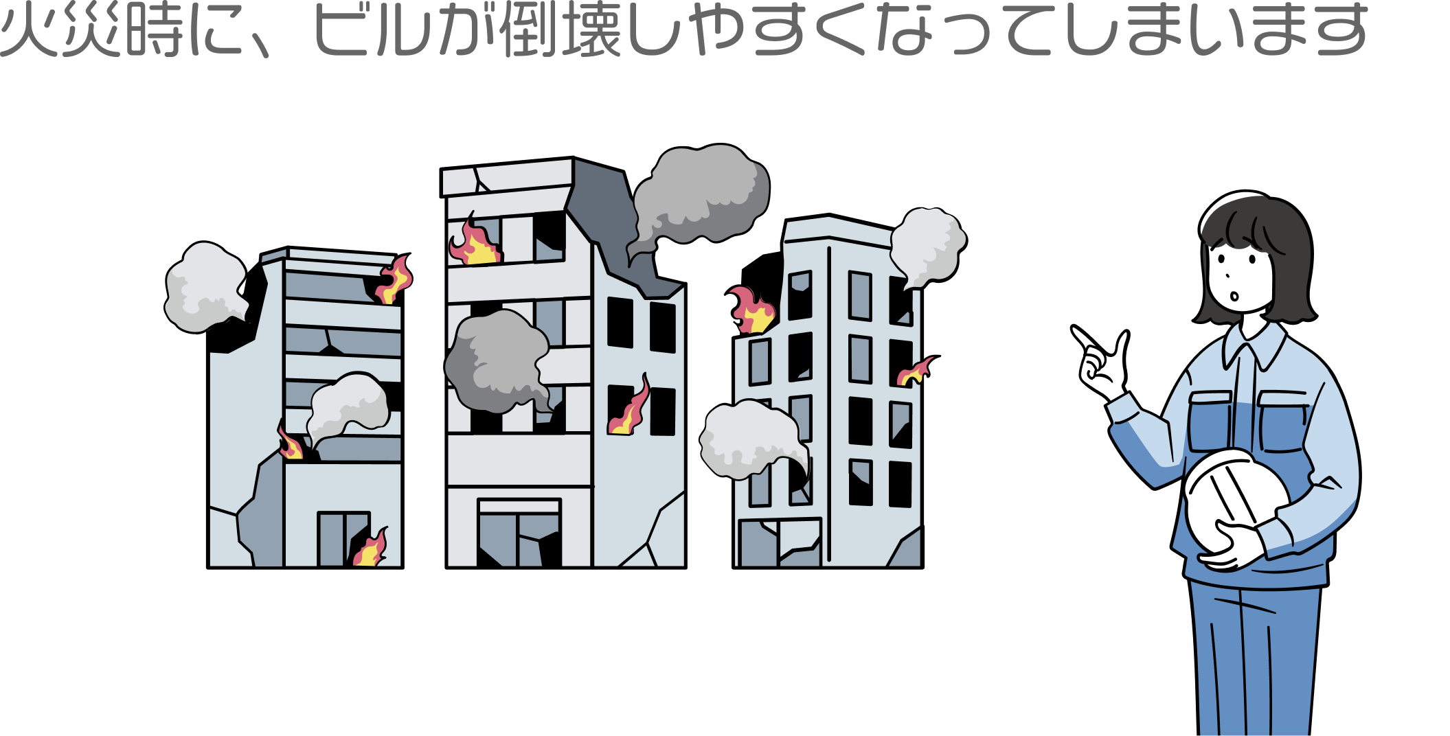 火災時に、ビルが一瞬で倒壊してしまいます